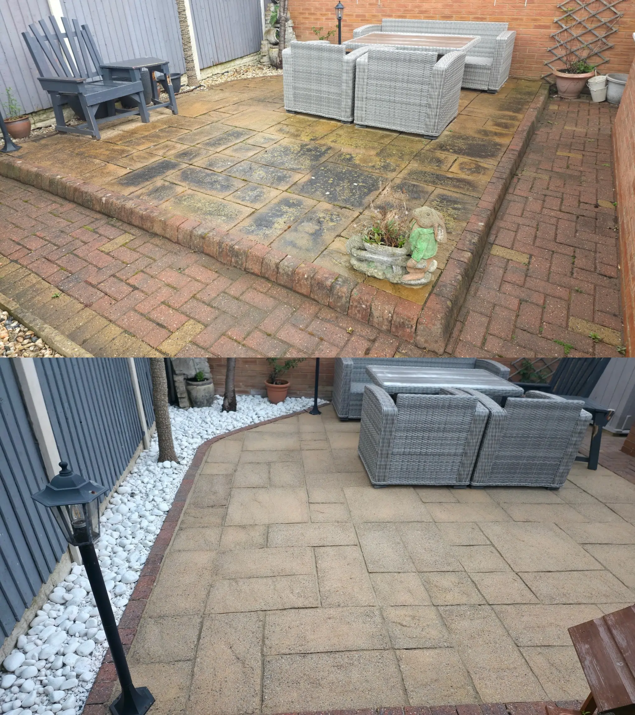 Before after, patio beingtreated and pressure cleaned Doncaster