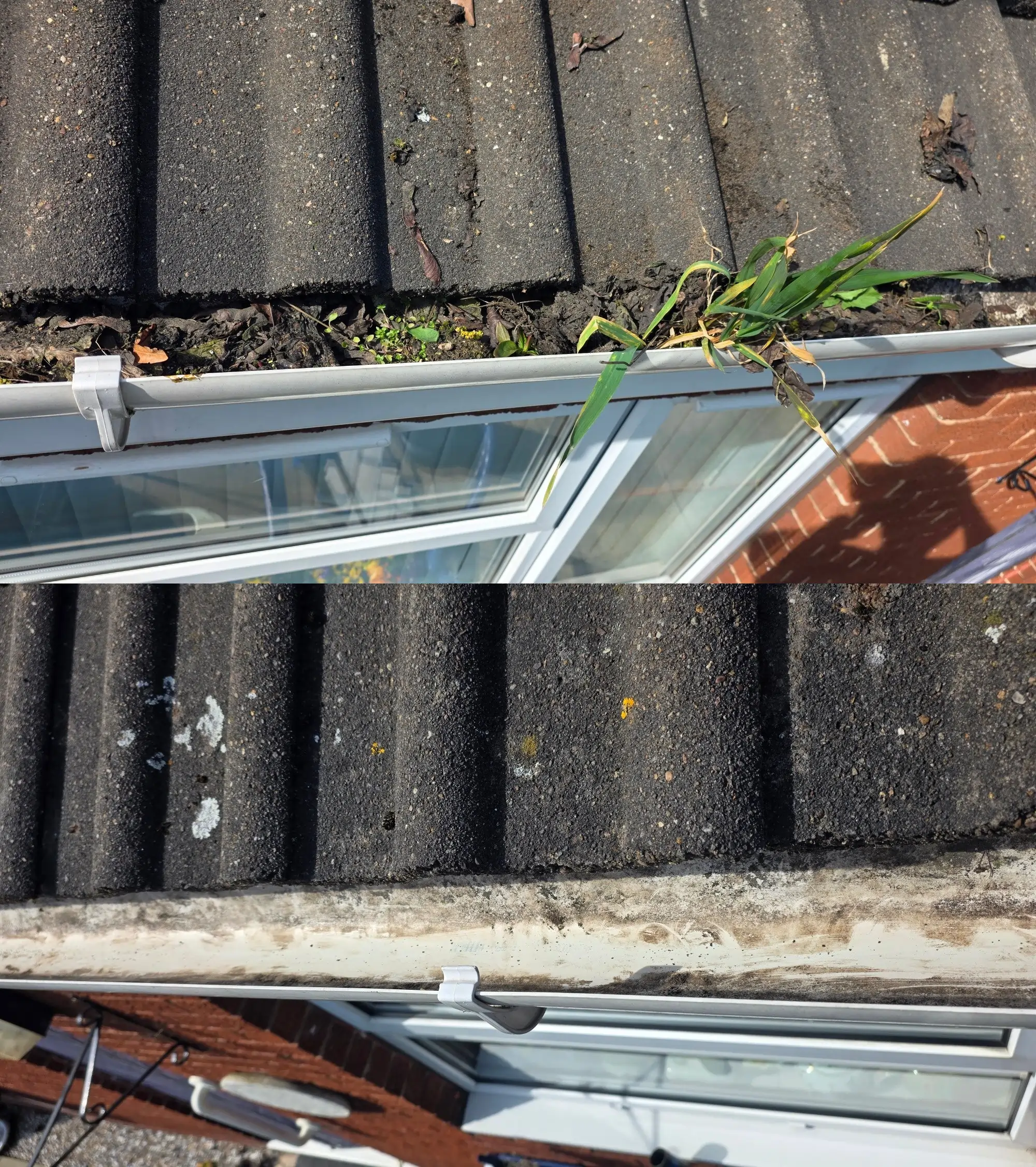 Before and after gutter cleaning Doncaster