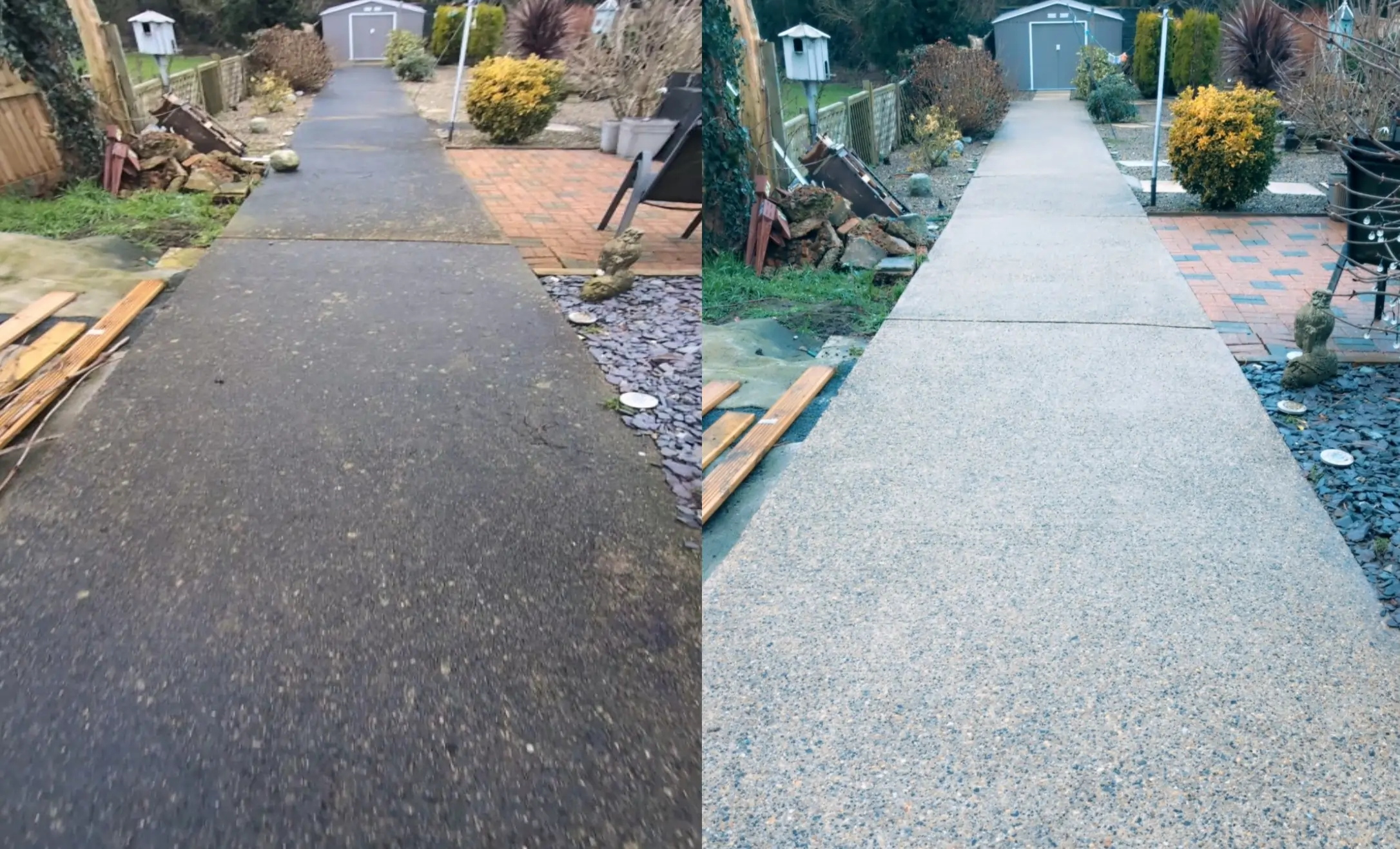 Before and after pathway being jet washed in Doncaster