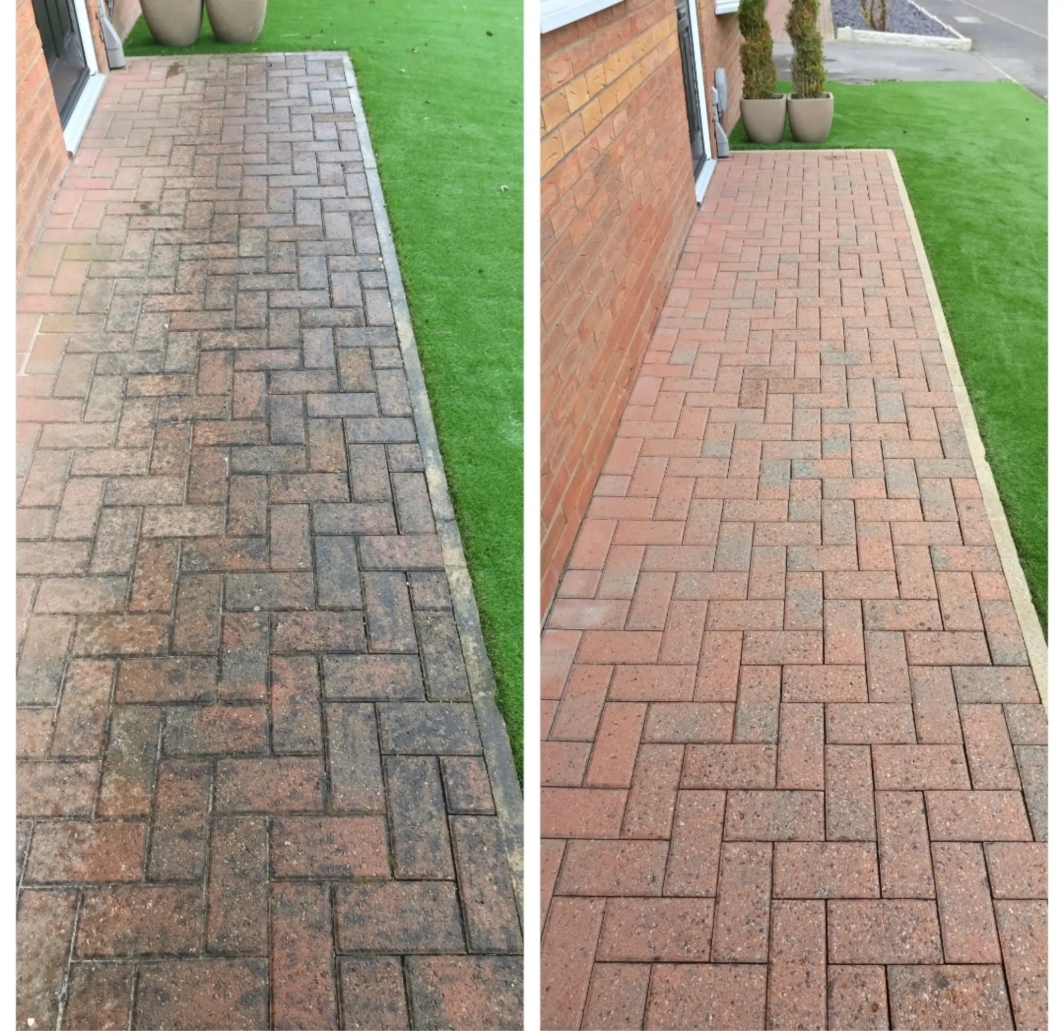 Before and after block paving pressure washing results