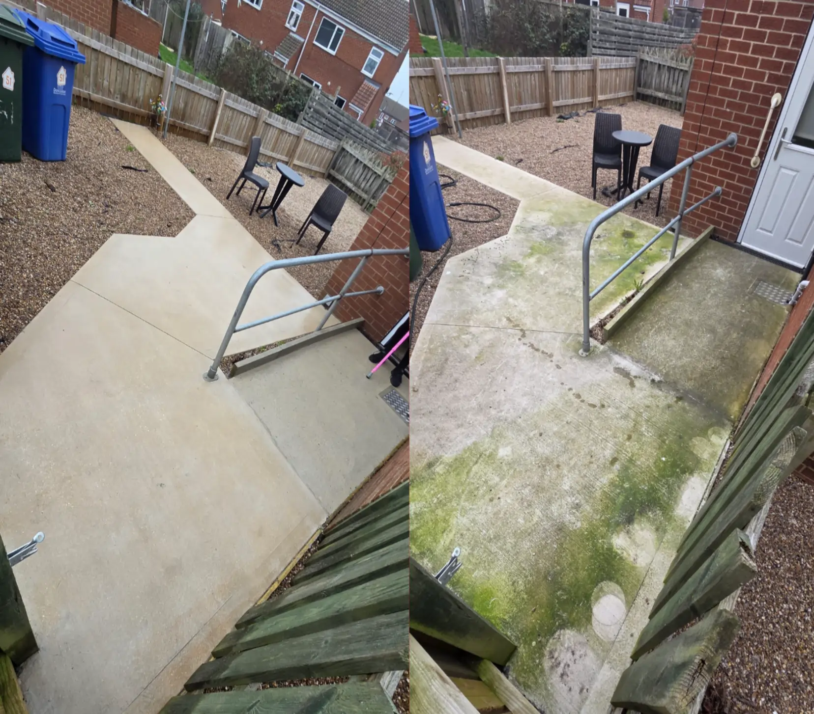 Before and after disabled access being pressure washed in Doncaster.